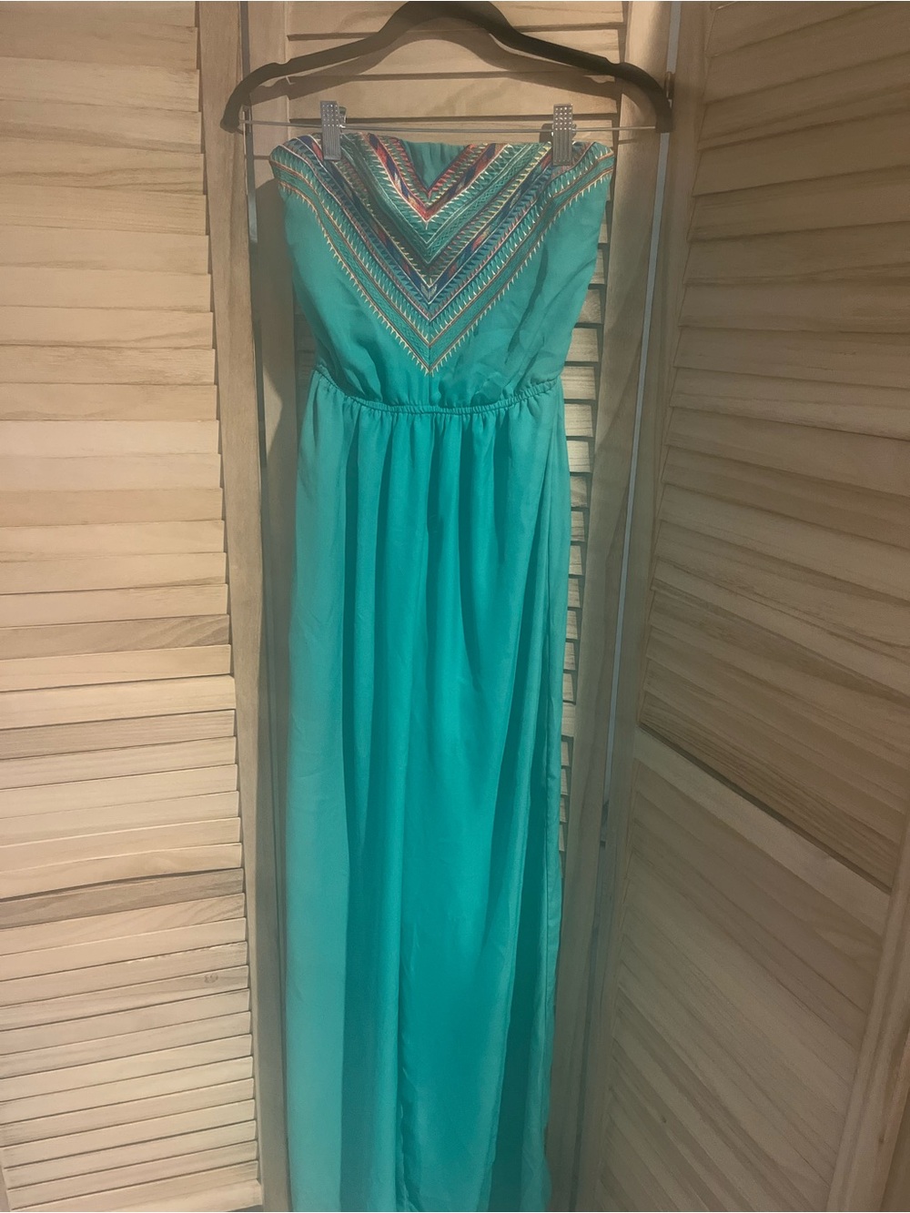 AYLA Strapless Jumpsuit with Embroidered Geometric Design